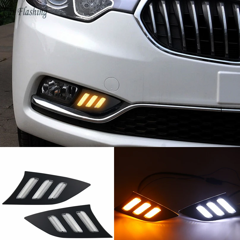 

Car Flashing 1set For KIA K3 2013 2014 2015 2016 LED DRL Daytime Running Light Daylight Fog Lights yellow turn Signal lamps DRL