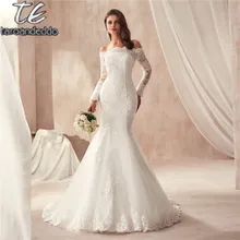 С плеча кружева Русалка Свадебные платья Аппликация с длинным рукавом свадебные платья длинное вечернее платье свадебное платье vestido de noiva