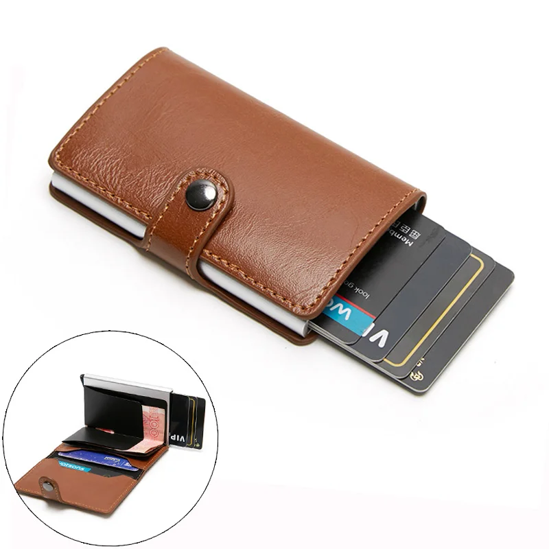 

PU Leather Wallet for Men Aluminum Back Pocket ID Cards holder RFID Blocking Mini Magic Wallet Automatic Credit Card Protection