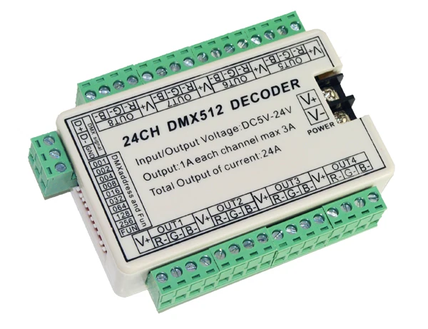 

Fast shipping DC5V-24V 24A 24CH Channel dmx 512 led controller decoder dimmer use for RGBW led strip lights led lamp neon tape