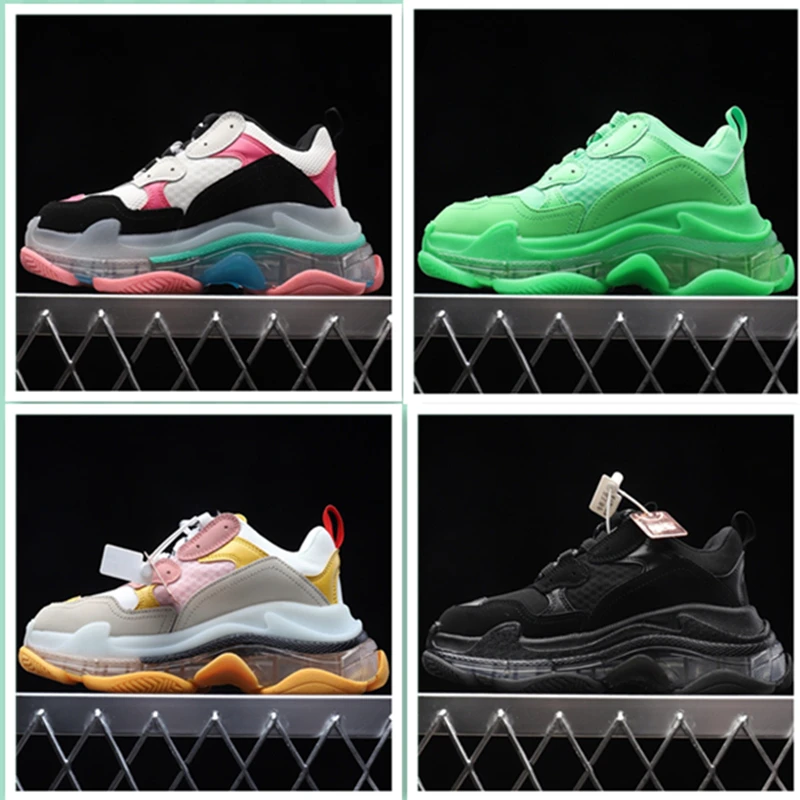 

Balencia Men Shoes Triple S Clear Sole Black shoes Women Casual Shoes Dad Clear Sole White Trainers Fashion Neon Green Sneakers
