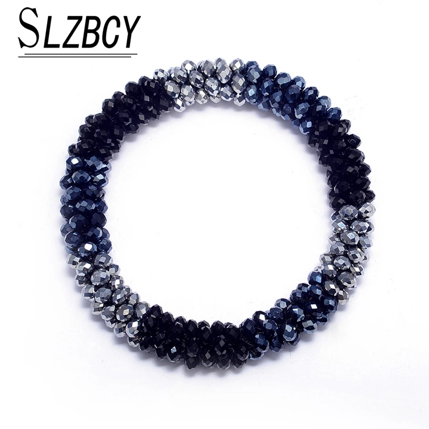 

Multi Color Handmade Bohemian Women Shiny Crystal Strand Bracelets Round Female Elastic Beads Bracelets Wedding Party Jewelry