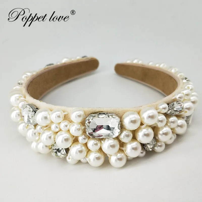 

Elegant Fashion Wedding Birthday Crystal Handmade Pearl Hair Bands Headband Hair Accessories Ornaments Head Wear Hoop for Women