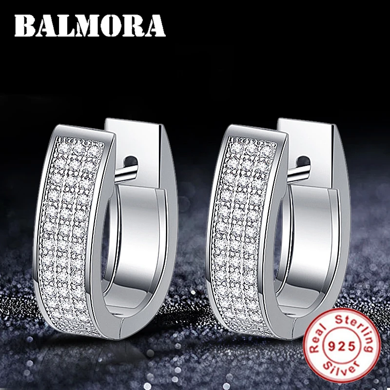 

BALMORA Hot 100% Real 925 Sterling Silver Fashion Zircon Clip Earrings for Women Elegant Wedding Gift Jewelry Brincos JWSE160