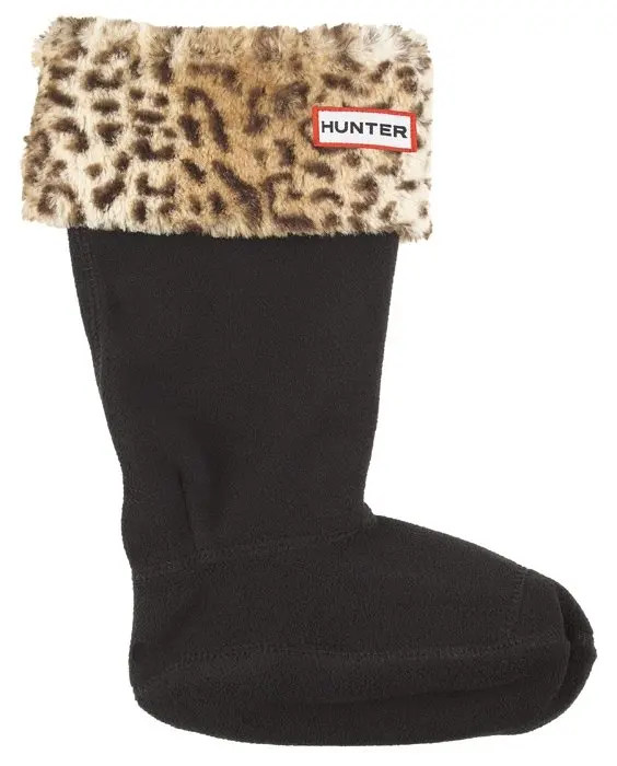 hunter fleece welly rain boot socks insert warmer,leopard cuff, fit