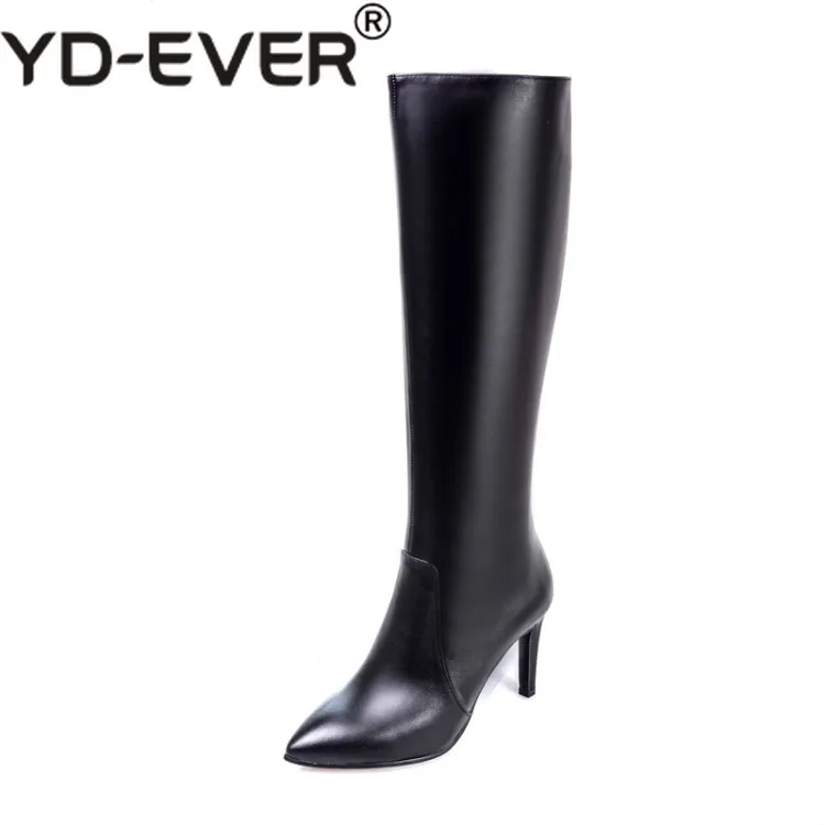

2019 women Knee-high boots cow leather autumn spring black color thin heel high heels women high boots female boots
