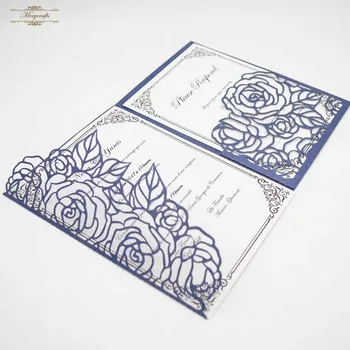 

New design Rich and beautiful rose design navy blue laser cut wedding invitation card