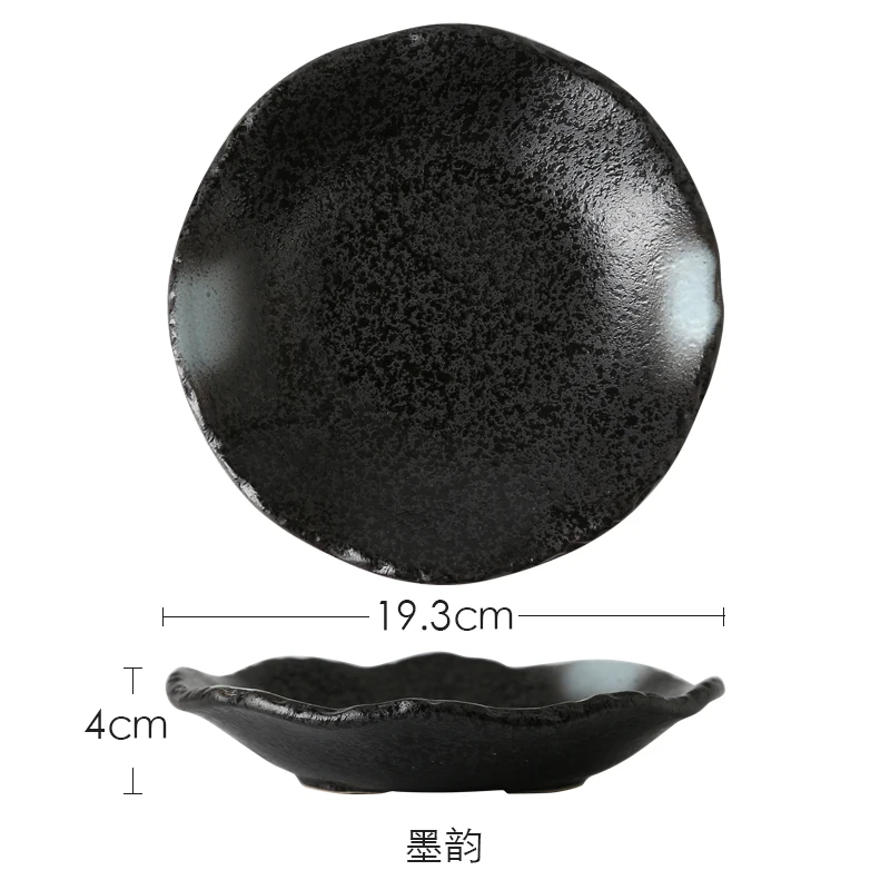 Японский стиль, креативная керамическая круглая тарелка, твердый камень, S, чай, k блюдо для суши, барбекю, сыра, пиццы, фруктов, плоский пищевой чайный поднос - Цвет: black