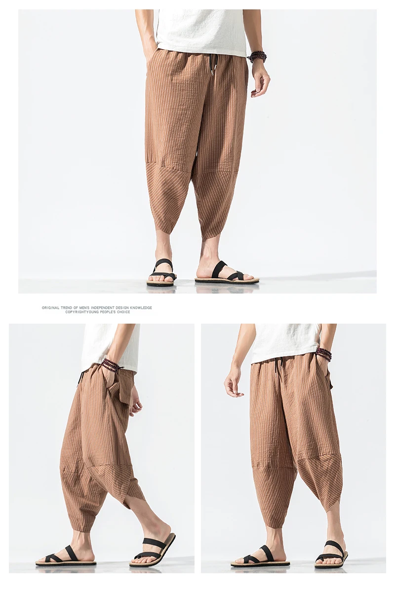 Sinicism Store Мужские штаны-шаровары в стиле хип-хоп летние брюки мужские повседневные штаны мужские полосатые брюки длиной до икры в китайском стиле 5XL