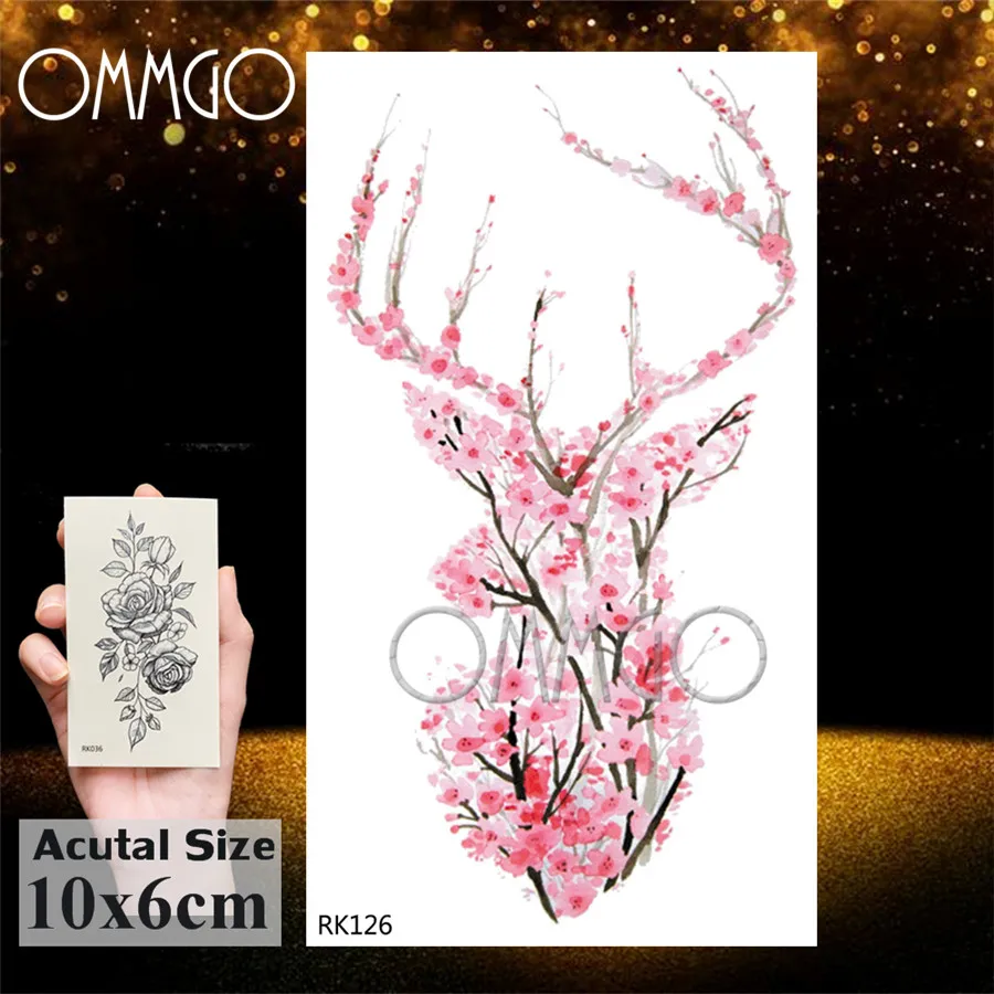 OMMGO Вишня цветет розовый геометрический лося временная татуировка наклейка Лес Племенной Тотем поддельный олени-татуировки дети татуировки тело руки