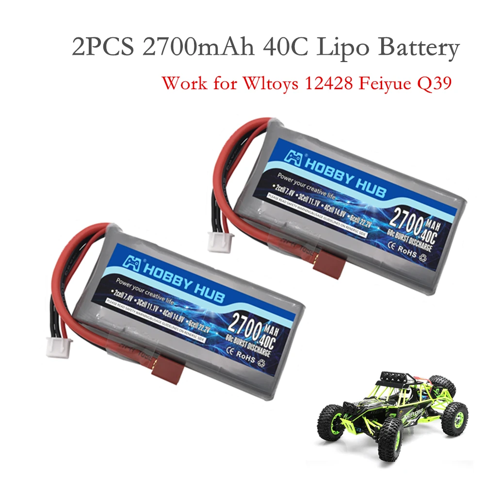 2 шт. хобби концентратор RC Lipo батарея 2s 7,4 V 2700mAh 40C Max 60C для Wltoys 12428 12423 RC автомобиль feiyue 03 Q39 обновленные части батареи