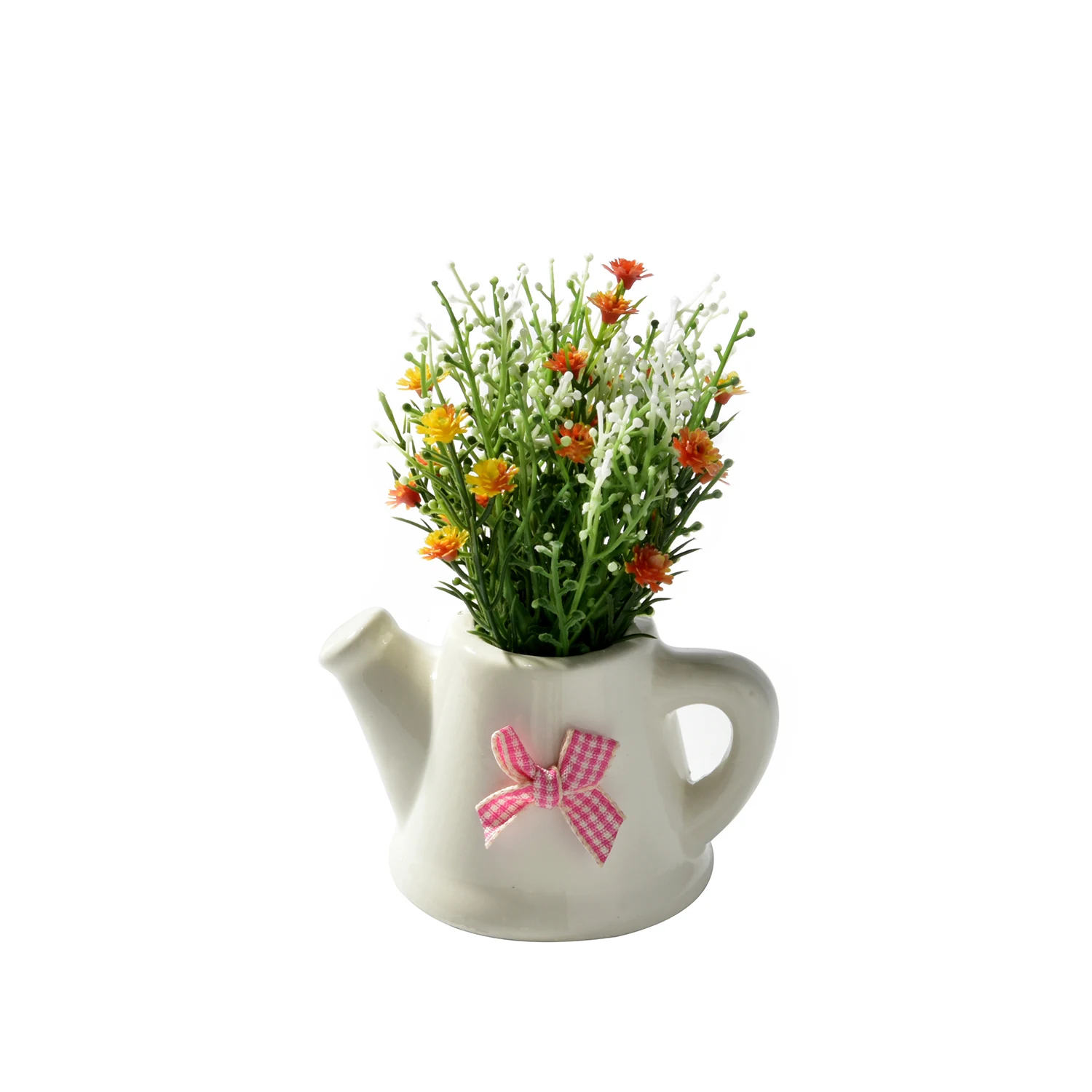 Искусственные цветы набор Gypsophila paniculat+ керамический маленький горшок ваза цветы бонсай поддельные цветы для свадьбы сад фермерский дом деко - Цвет: orange