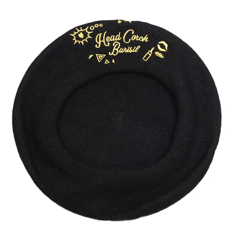 Высокое качество девушки бутон Лолита шерстяная шляпа Женская художественная шапка берет шапка с дизайном «Тыква» одежда в стиле ретро, на осень-зиму - Цвет: Gold letters