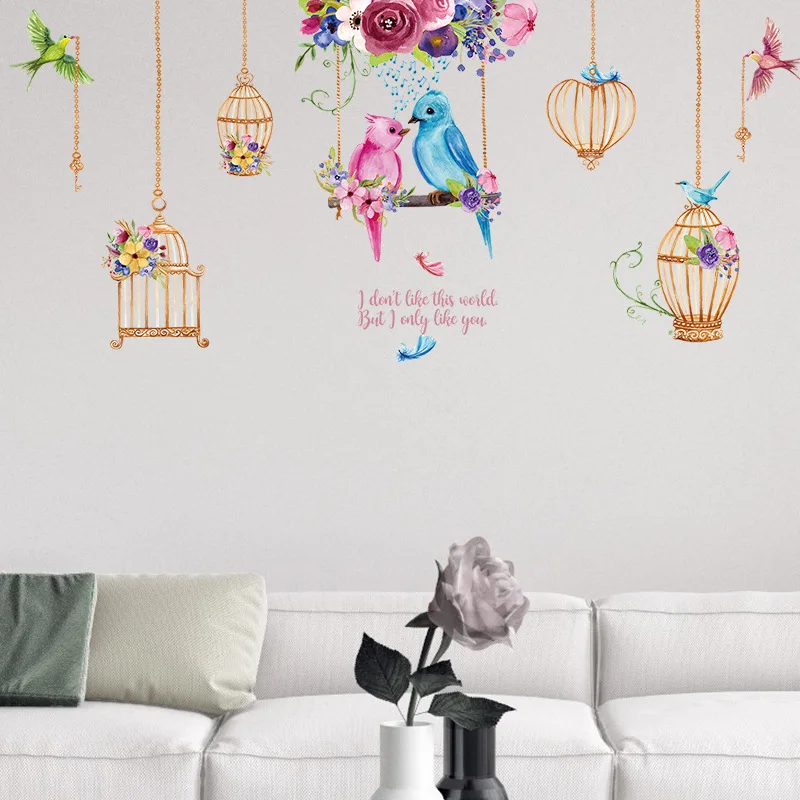 Мультяшная клетка для попугая наклейки на стену для гостиной спальни детской комнаты декор на стену Съемные Виниловые художественные наклейки фрески