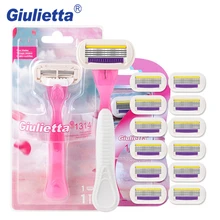 Giulietta головка для бритвенного станка для Для женщин 14 шт(1 ручка& 13 лезвия) ЗАПАТЕНТОВАННЫЙ 4 Слои Нержавеющая сталь безопасности Набор косметический лезвие для бритья