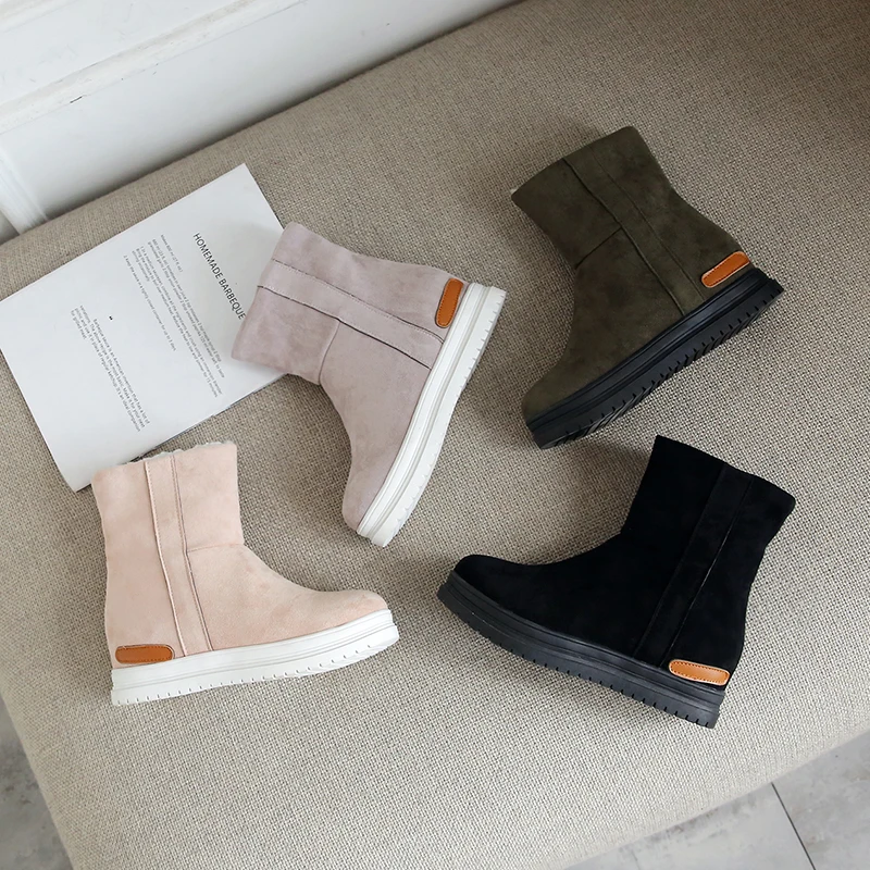 Najtaniej Śniegowce zimowe damskie buty do kostki cieplej pluszowy zamsz gumowe płaskie klapki moda platforma obuwie damskie Plus rozmiar 33 43