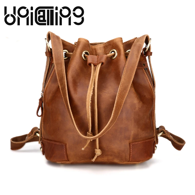 

New style backpack women bag Fashion Leisure Genuine Leather women crossbody shoulder bag Retro mini Large capacity Bucket Bag