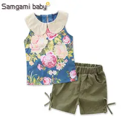 Samgami ребенок одежда для детей 2018 Модные без рукавов Летний стиль Обувь для девочек футболка + Шорты для женщин 2 шт. костюм хлопковая детская