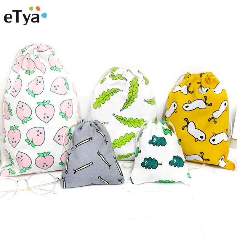 eTya Women Travel font b Drawstring b font Cosmetic font b Bag b font Cotton Cartoon