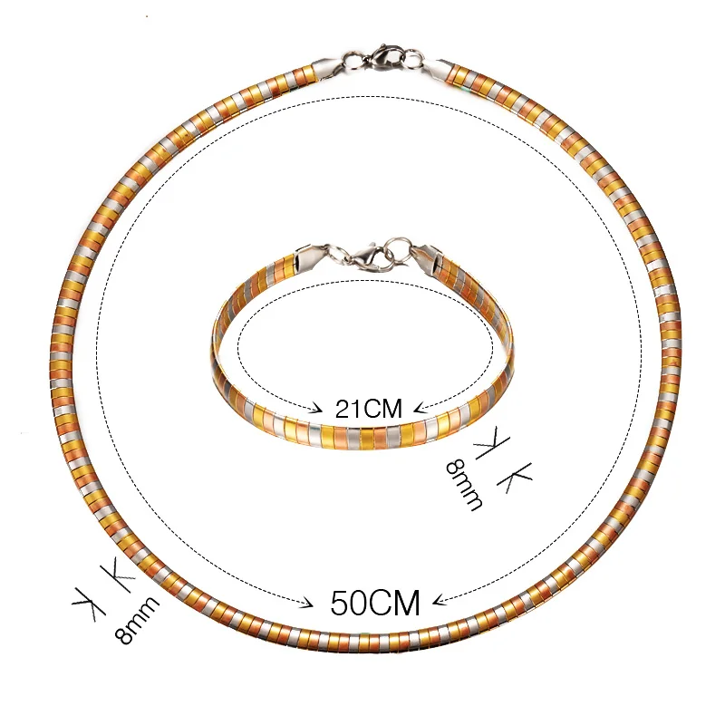 BAOYAN, Модные женские ювелирные наборы, позолота 316L, нержавеющая сталь, цепочка в виде змеи, колье, ожерелье и браслет, ювелирный набор - Окраска металла: 3colors mixed8x50