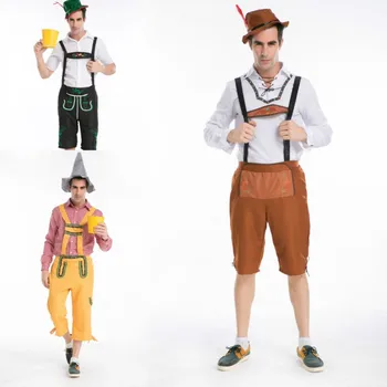 

New German Beer Bavarian guy Mens Lederhosen Adult Worker Halloween costumes Fancy dress Outfit