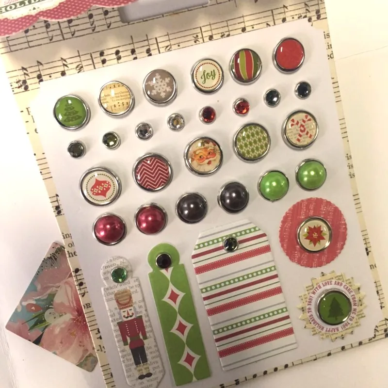 Милые рождественские жемчужные металл с эпоксидным покрытием штифты для скрапбукинга pin набор с бирка из картона DIY Украшение круглые мини