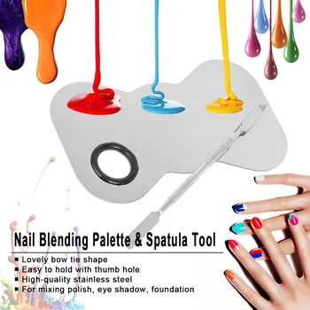 

2pcs Stainless Steel Bow Tie Nail Art Painting Color Palette for Mixing Acrylic Gel with Mixing Rod Makeup Nail Specular Plate