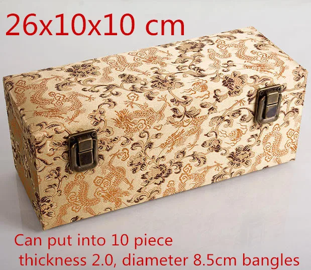 High End Rectangle 10 Slot Storage Box for Bangle Bracelet Collection Chinese Silk Brocade Jewelry Wooden Packaging Case