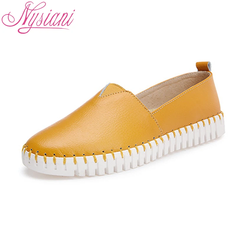 

Nysiani Woman Split Leather Shoes Woman Flat Loafers New 2018 Spring Summer Round Toe Cow Split Leather Casual Shoes Women