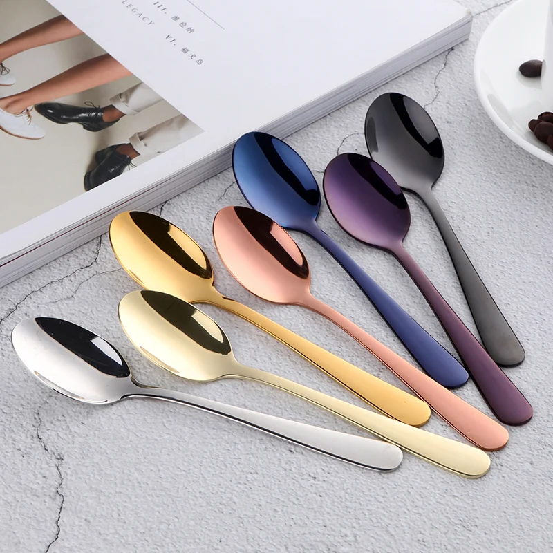 Stainless Steel Spoons 8 Colors Tea Spoons Coffee Spoon Dessert Cake Fruit Spoons Small Snack Scoop Espresso Spoons