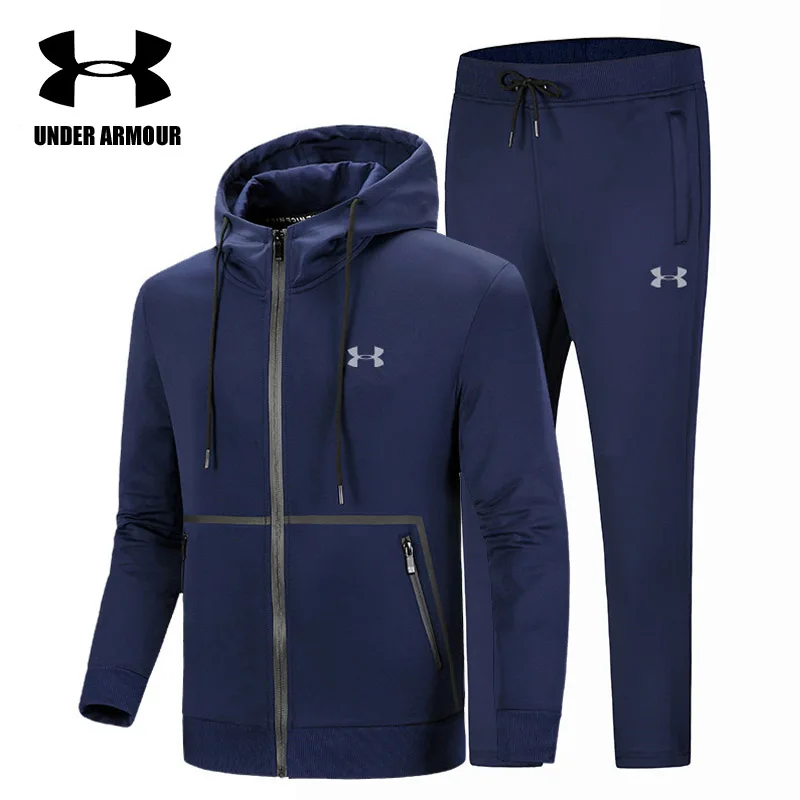 

Under Armour Men Gym Clothing jogging training sports suit men fitness clothes 2 pieces exercise jacket+pants Asian size L-4XL