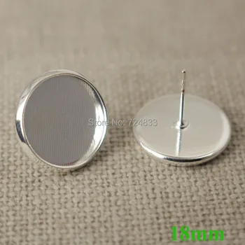 

18mm Blank Earrings Bases Round Bezel Tray Cabochon Stud Earrings Post Settings Findings Silver tone Bulk Wholesale