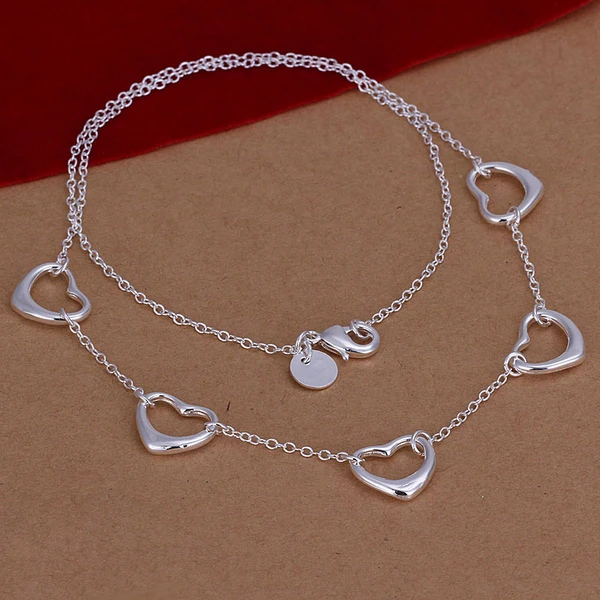

N121 925 sterling silver five open heart link pendant necklace for women fine jewerly wholesale