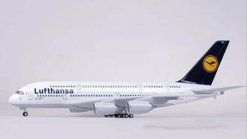 1/160 масштаб 50,5 см самолет Airbus A380 Lufthansa Airways модель W светильник и колесо литье под давлением пластиковая Смола самолет коллекция - Цвет: without  light