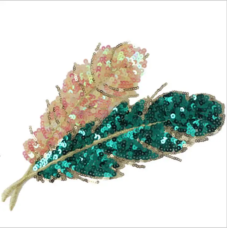 

DIY Lace Patch appliques green leaves Lace fabric Sequins cloth paste stickers T-shirt jeans accessories
