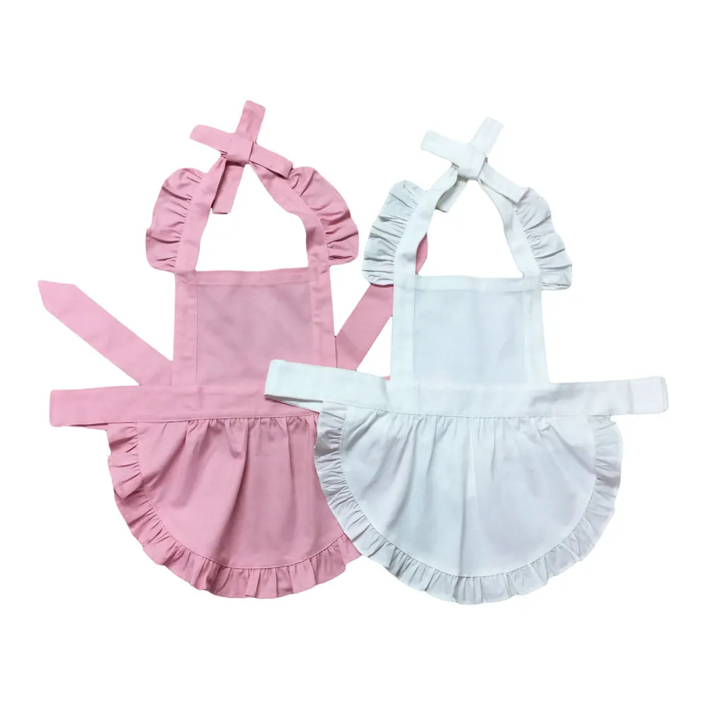 

Kids Kitchen Apron Plain White Cotton Ruffle Waitress Cosplay Avental de Cozinha Divertido Tablier Cuisine Pinafore Short Apron