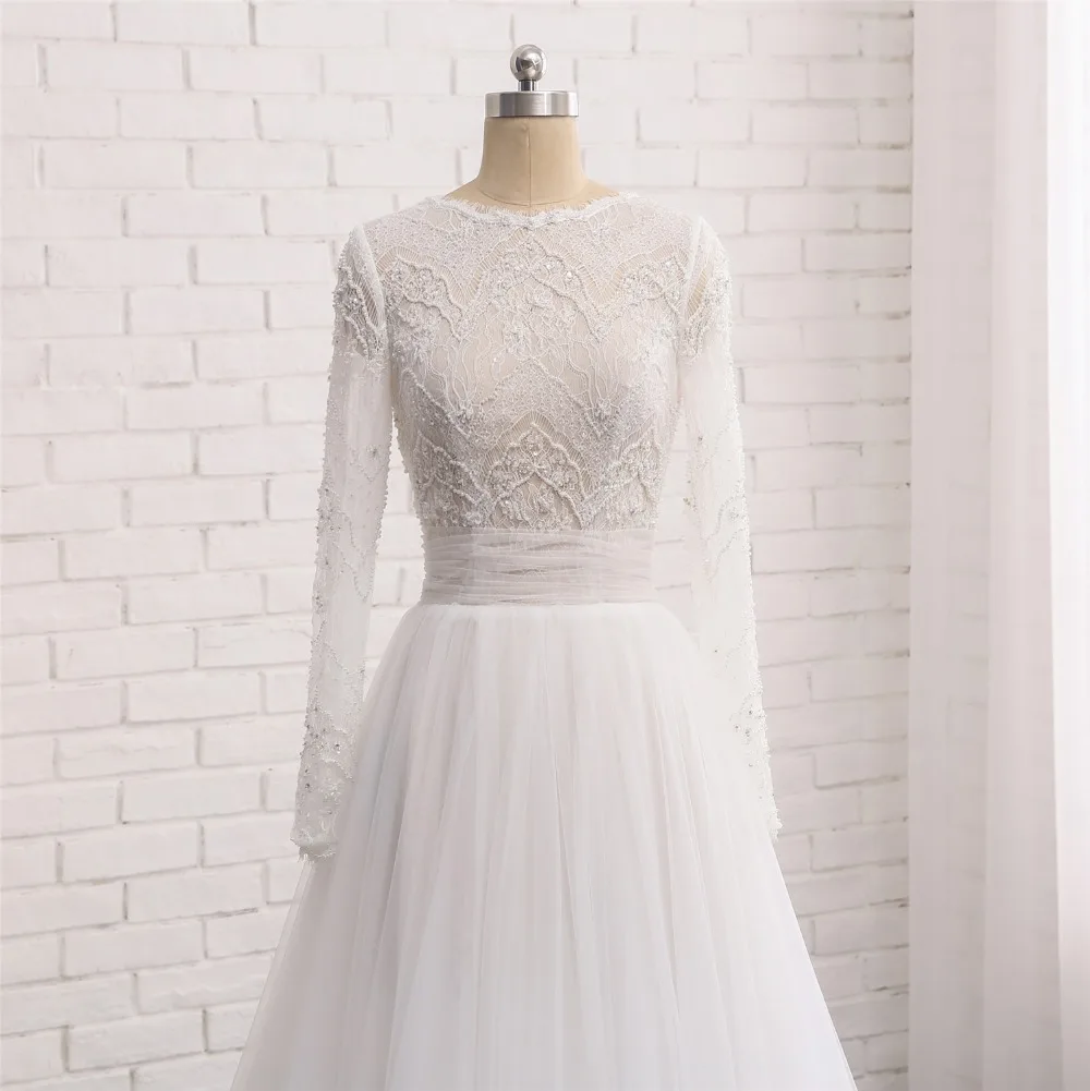 Vestidos de novia/Новые Модные свадебные платья 2018 с круглым вырезом и длинными рукавами