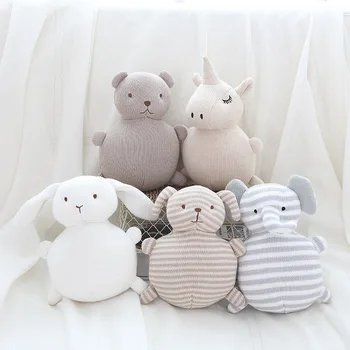 

New Creative Cute Plush Toy Cotton Knit Wool Animal Doll Baby Soothing Toy Gift Boy Girl Unicorn Baby Elephant Bear Puppy Rabbit