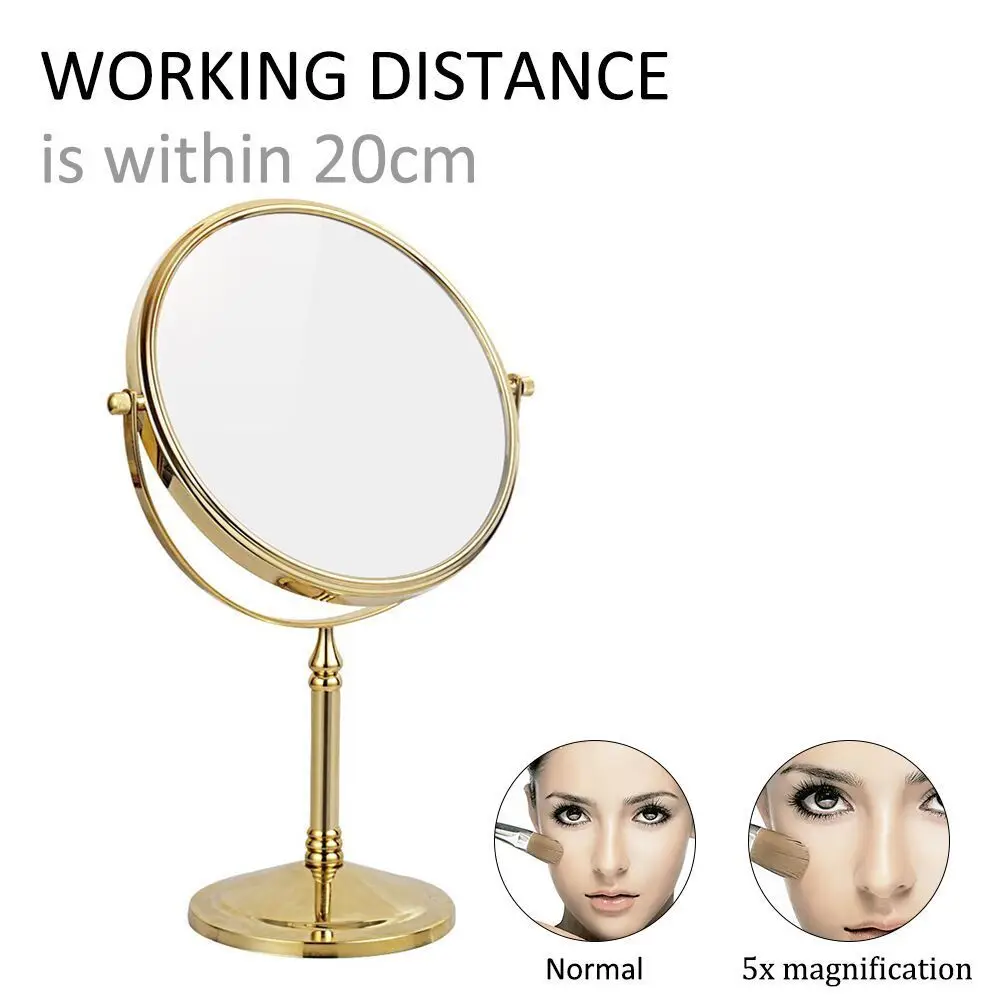 GURUN круглые золотые двухсторонние стоячие зеркала для макияжа с 10X/7X/5X/3X увеличением и обычной, 360 вращающейся латунной зеркальной подставкой - Цвет: GOLD 5X 1X