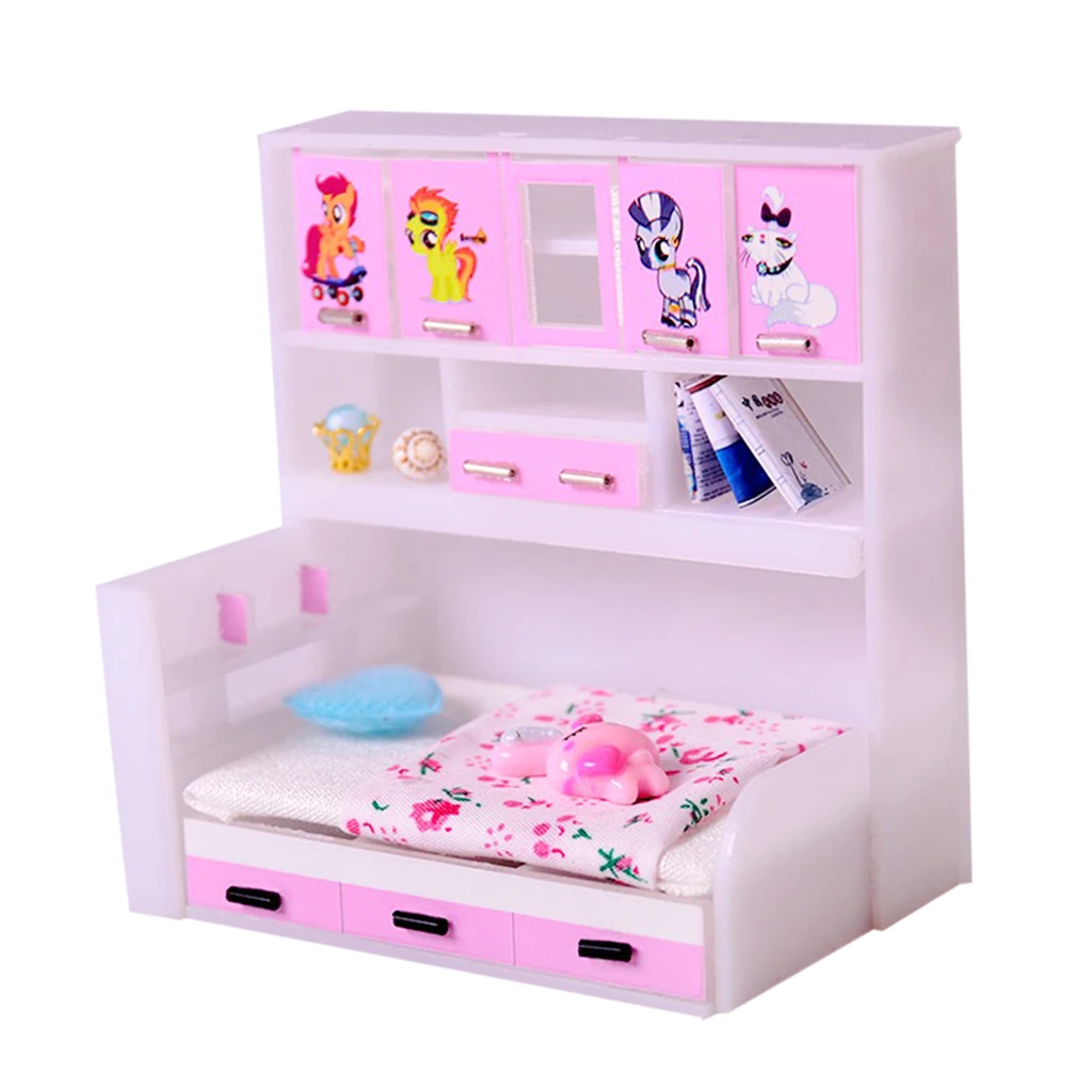 ABS Miniature Cabinet Bed Model For 1/12 Dolls House Children Bedroom Furniture Life Scenes Decor Room Accessory