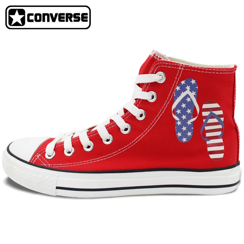  High Top Converse Shoes for Men Women Flip Flops American Independence Day High Top Red Canvas Sneakers Lace Up Gifts Presents 