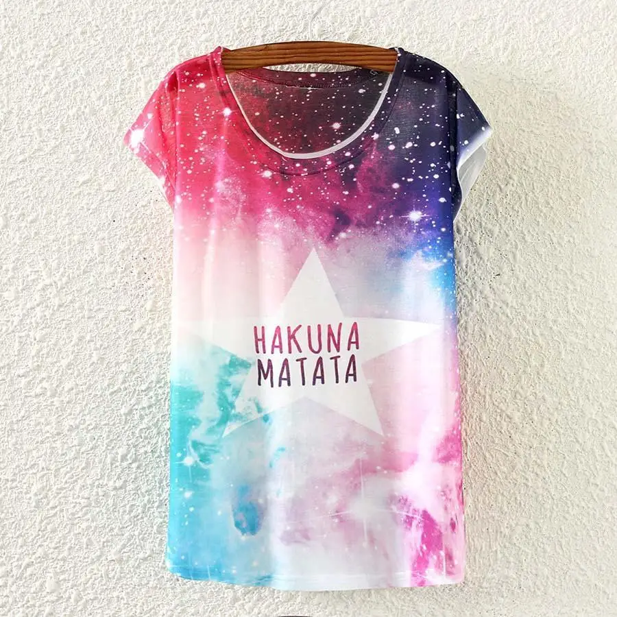

HAKUNA MATATA letters pattern t-shirt women American & European fashion print top tees girls t shirt summer tee free shipping