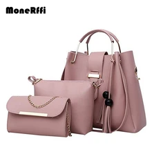 Moneffi женская сумка на плечо комплект из 3 предметов портативная кожаная сумка на молнии вместительная Повседневная Сумка-тоут сумка-мешок с кисточками женский кошелек