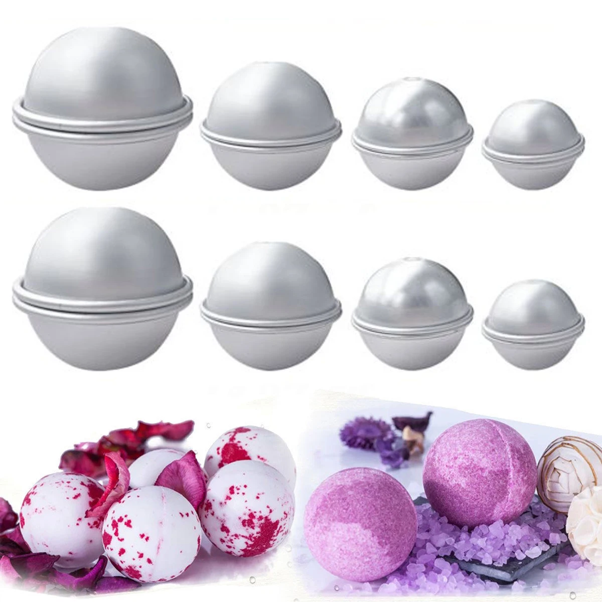 JX-LCLYL 4 Set 4 Sizes New Aluminium Metal Bath Bomb Mold Fizzy Crafting DIY Mould Tool