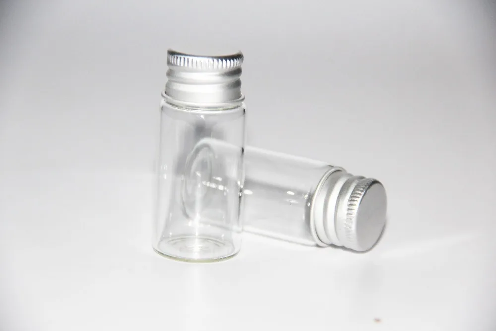 100 pcs 22*50mm 10 ml 유리 병 컨테이너 귀여운 병 나사 알루미늄 캡 알 약 음식 사탕 병 항아리 펜 던 트 웨딩 장식