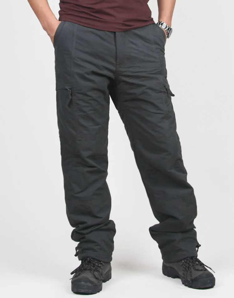 Зимние мужские брюки карго из плотного флиса, двухслойные теплые брюки, мужские повседневные хлопковые военные тактические мешковатые брюки, теплые брюки - Цвет: Темно-серый