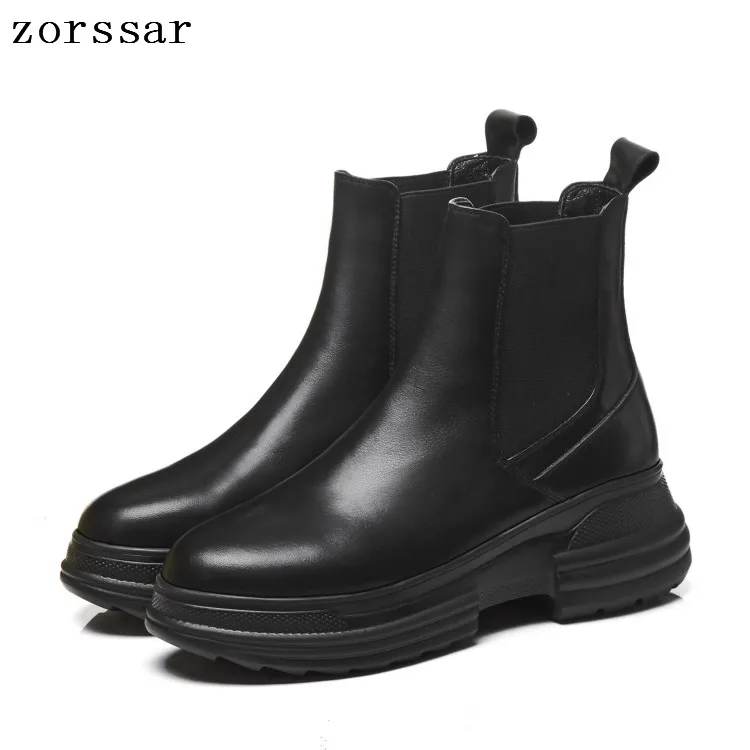 

{Zorssar} 2019 New Fashion Women winter Boots Genuine Leather Platform short boots women Ankle Boots Flat Shoes Female booties