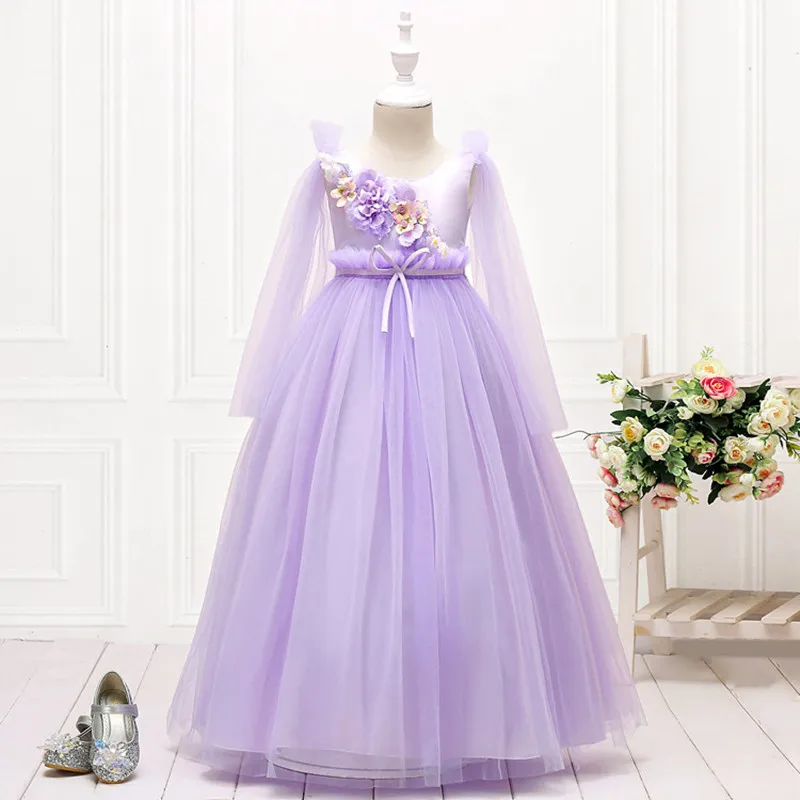 2019 Fashion Girls Artificial Flower Dresses For Girl Wedding Party Long Evening Dress Teenager Tulle Princess Dress Vestidos (7)
