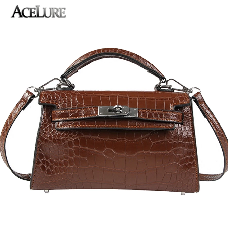 

ACELURE New Vintage Women Tote Handbags Crocodile Pattern Lock Female Leather Crossbody Bag High Quality Mini Women Shoulder Bag