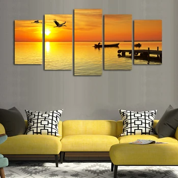 

2017 New Arrival Fallout 5 Pcs(no Frame) Birds Boats Seascape Picture Print Painting On Canvas Wall Art Home Decor Living Room